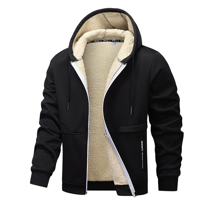 Hoodie herr med dragkedja och sherpafoder, tjock fleece