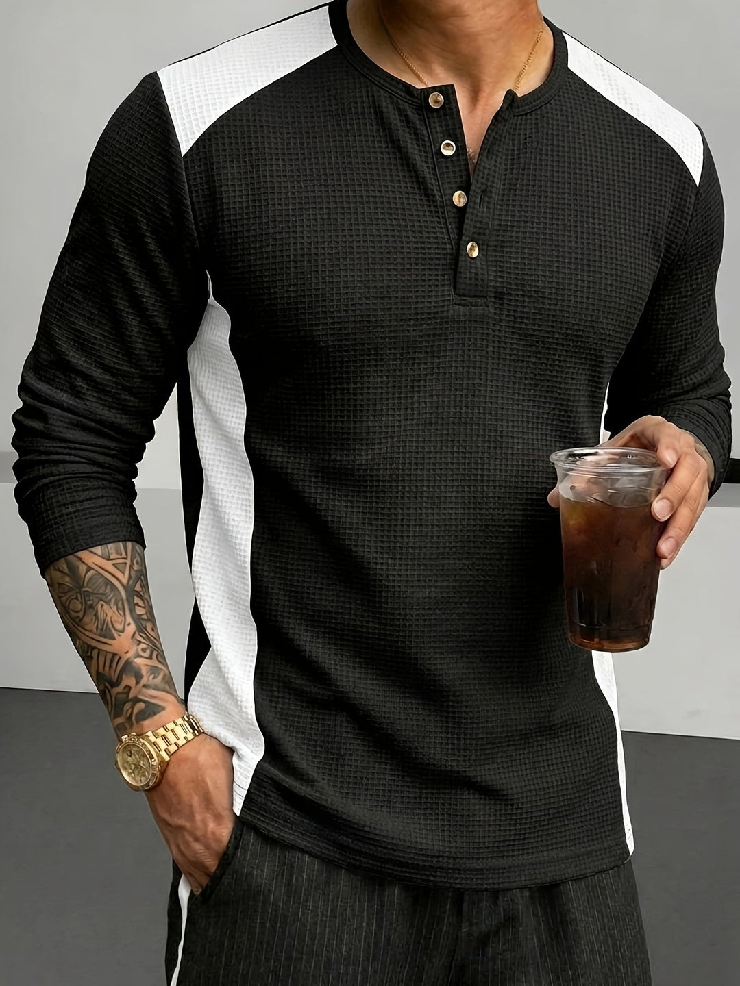 Sawyer | Texturerad Kontrast Henley Skjorta
