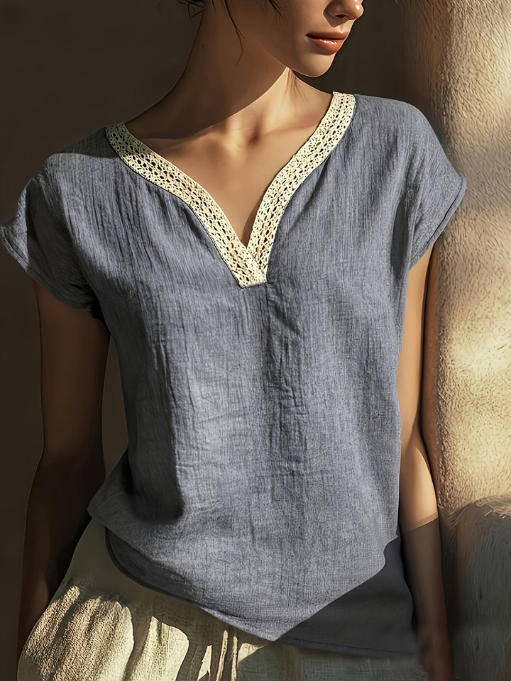 Brinley | Bohemisk Retro Kortärmad Blus