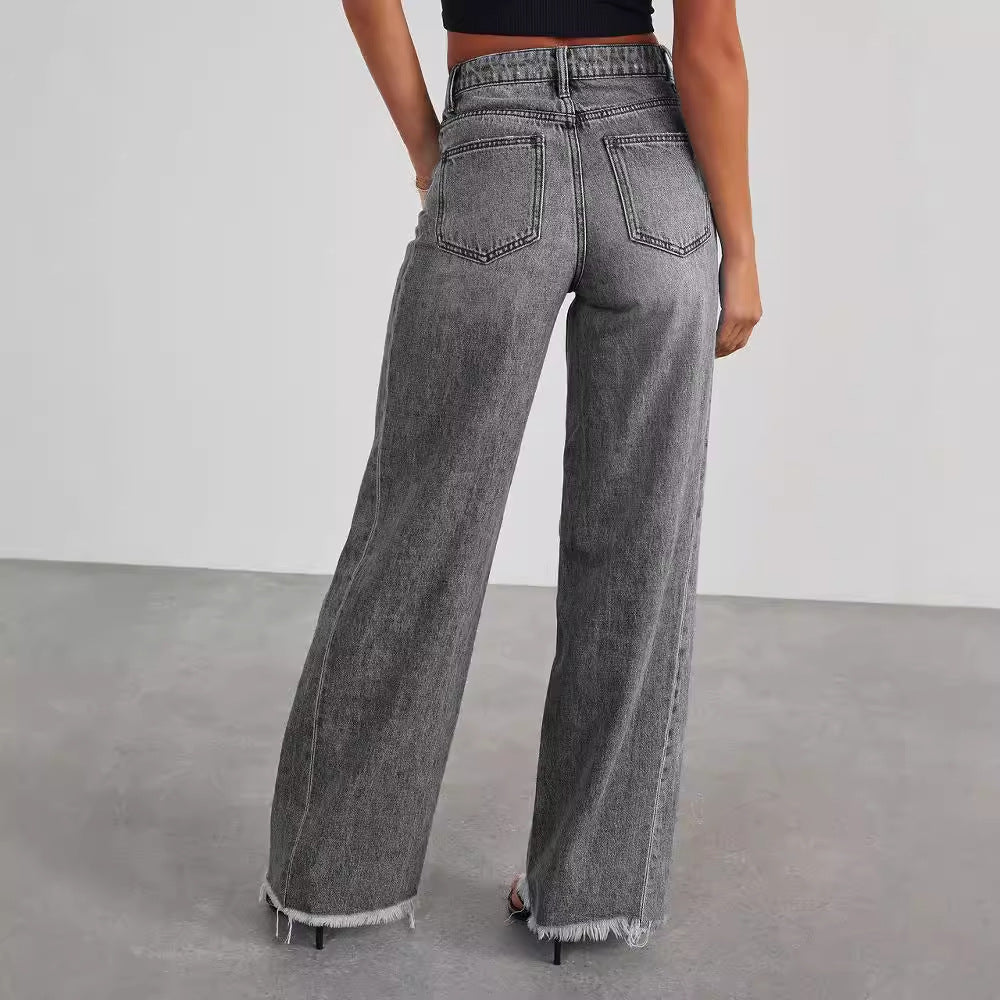 Jeans med hög midja och raka, vida ben – fyra färger