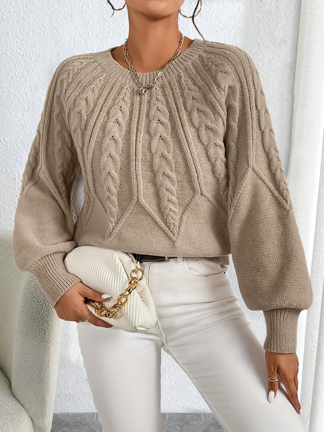 Odette | Kabelstickad Lantern Sleeve Tröja