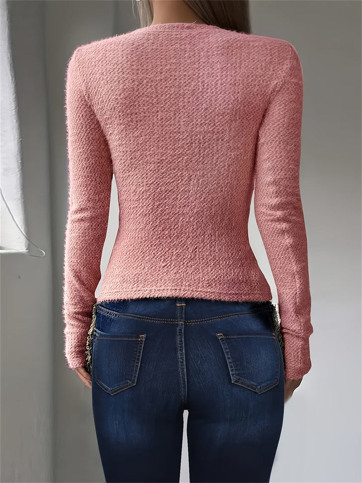 Elspeth | Mjuk Texturerad Topp med Lång Ärmar