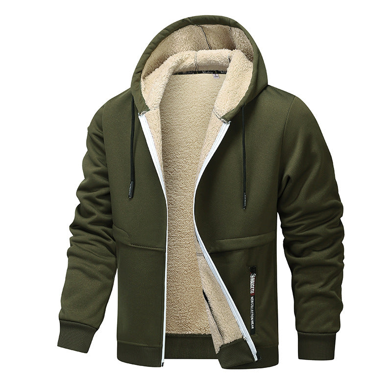 Hoodie herr med dragkedja och sherpafoder, tjock fleece