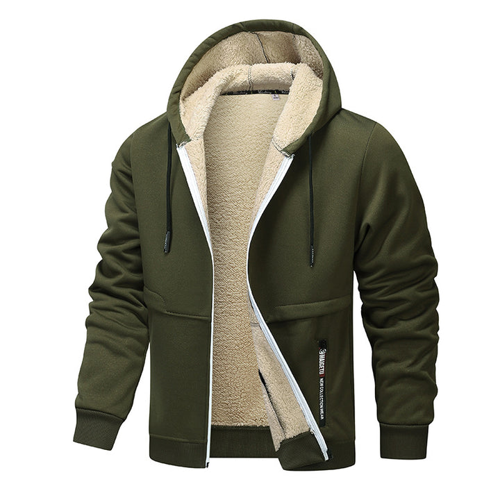 Hoodie herr med dragkedja och sherpafoder, tjock fleece