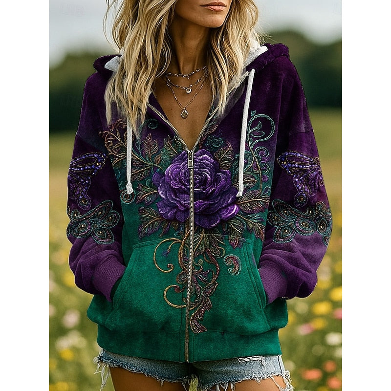 Iris | Naturtryck Zip-Up Hoodie