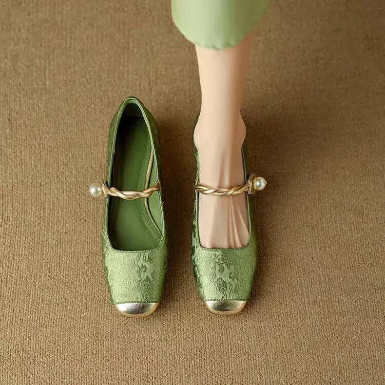 Daisy | Vintage Flätad Pärlrem Skor