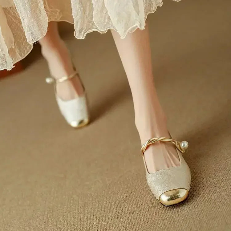 Daisy | Vintage Flätad Pärlrem Skor