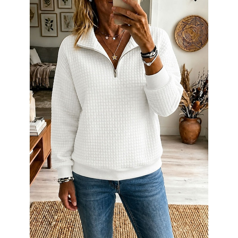 Adeline | Texturerad Halvdragkedja Sweatshirt