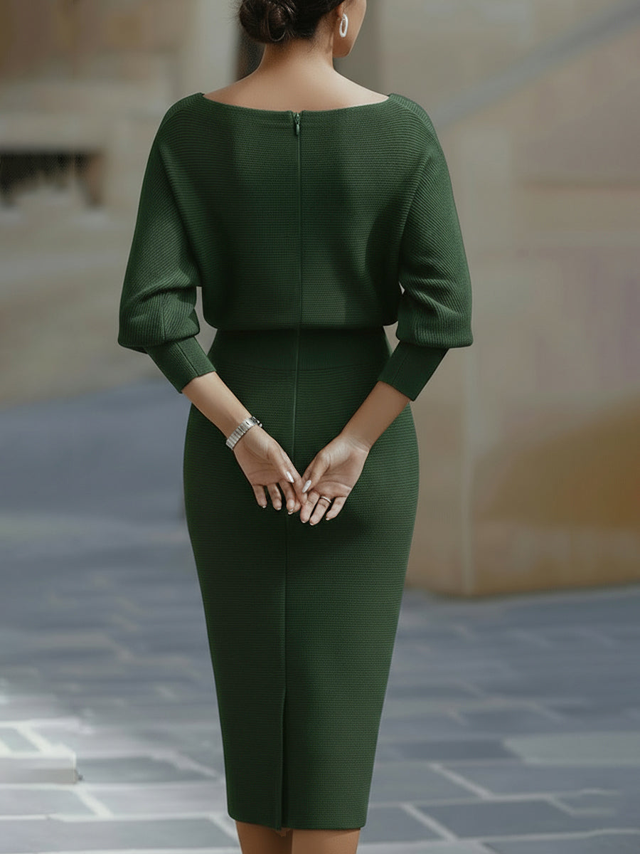 Liora | Elegant Draped Batwing Midi Klänning