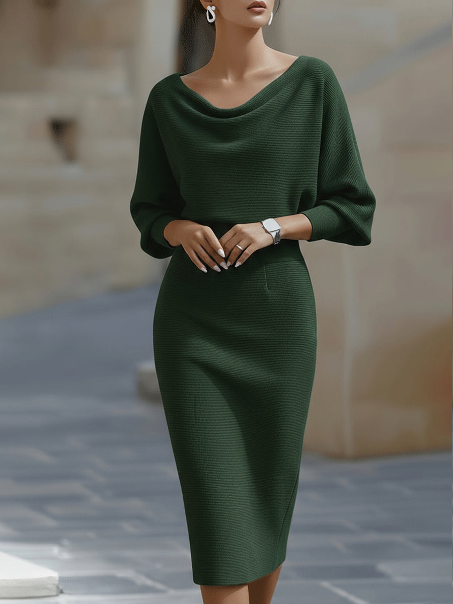 Liora | Elegant Draped Batwing Midi Klänning