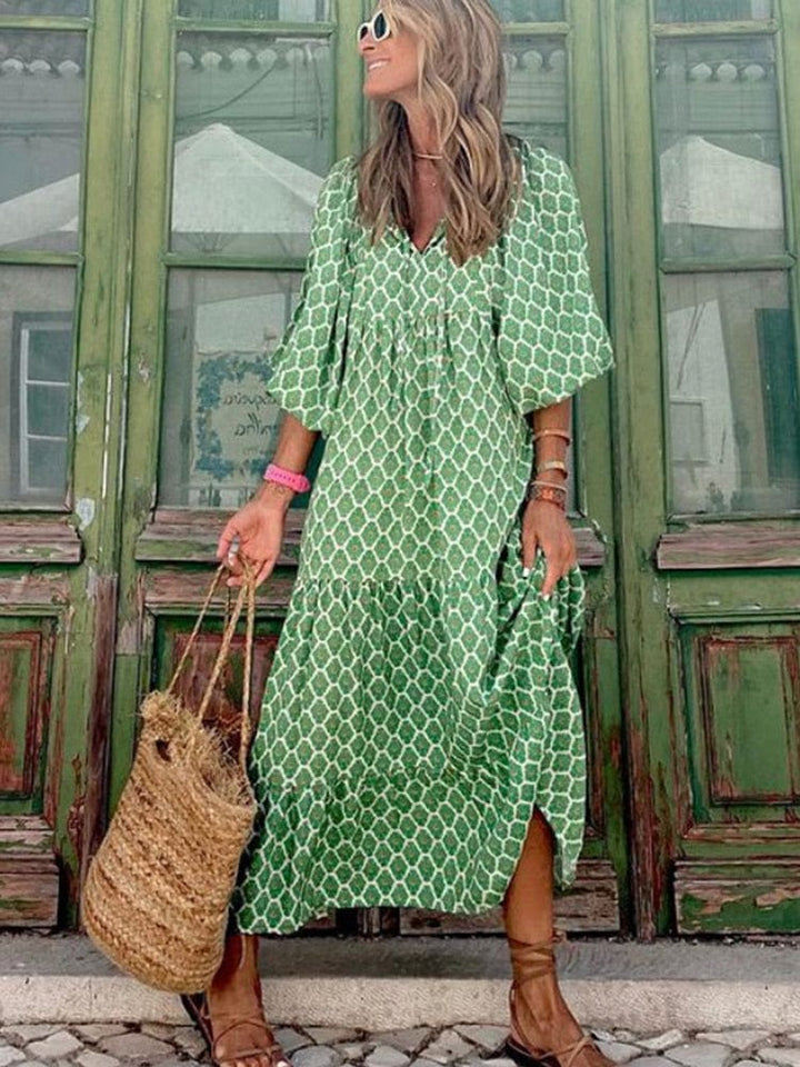 Beverley | Elegant Klänning med Vid Ärmar och V-ringning