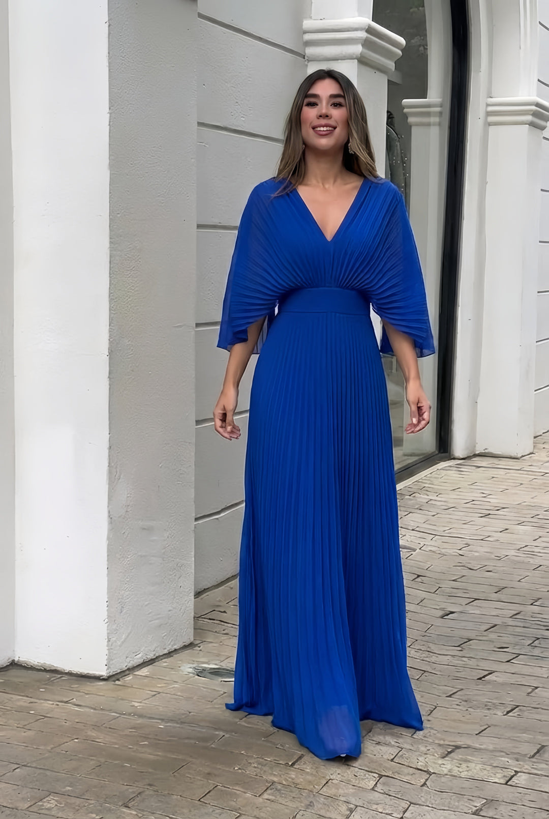 Veronica | Stilren Plisserad Elegant Maxiklänning