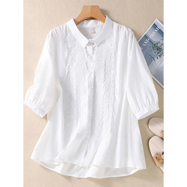 Cynthia | Broderad Peter Pan-krage Blus