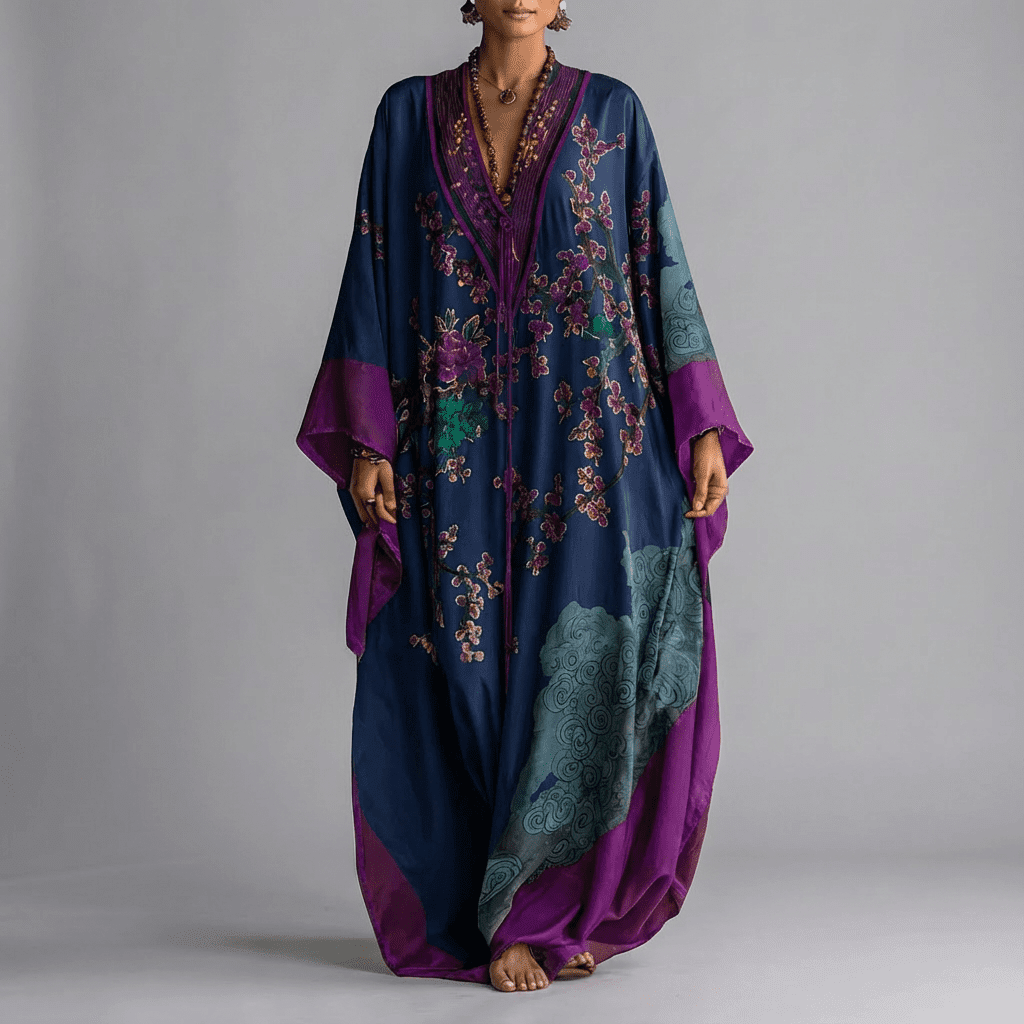 Emma | Blomster Batwing Ärmar Maxiklänning