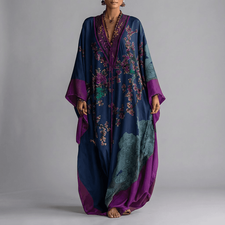Emma | Blomster Batwing Ärmar Maxiklänning