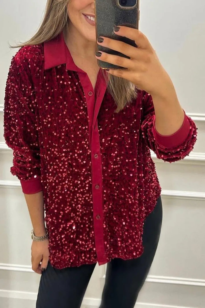 Claudia | Elegant Shimmer Krage Skjorta