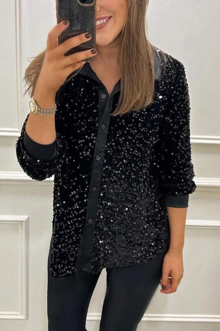Claudia | Elegant Shimmer Krage Skjorta