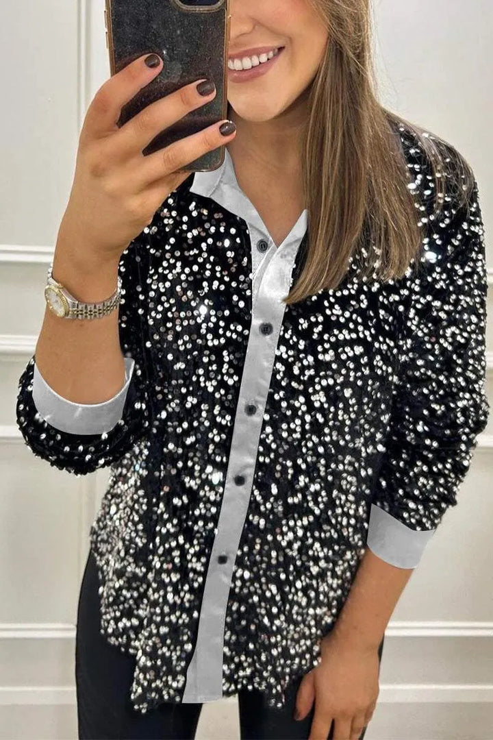 Claudia | Elegant Shimmer Krage Skjorta