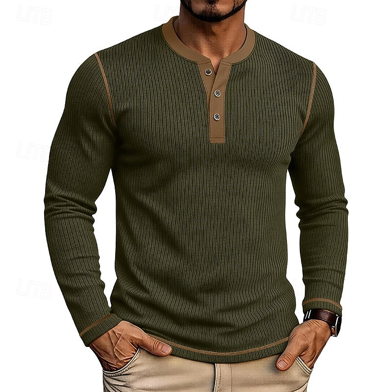 Owen | Ribbad långärmad Henley-tröja