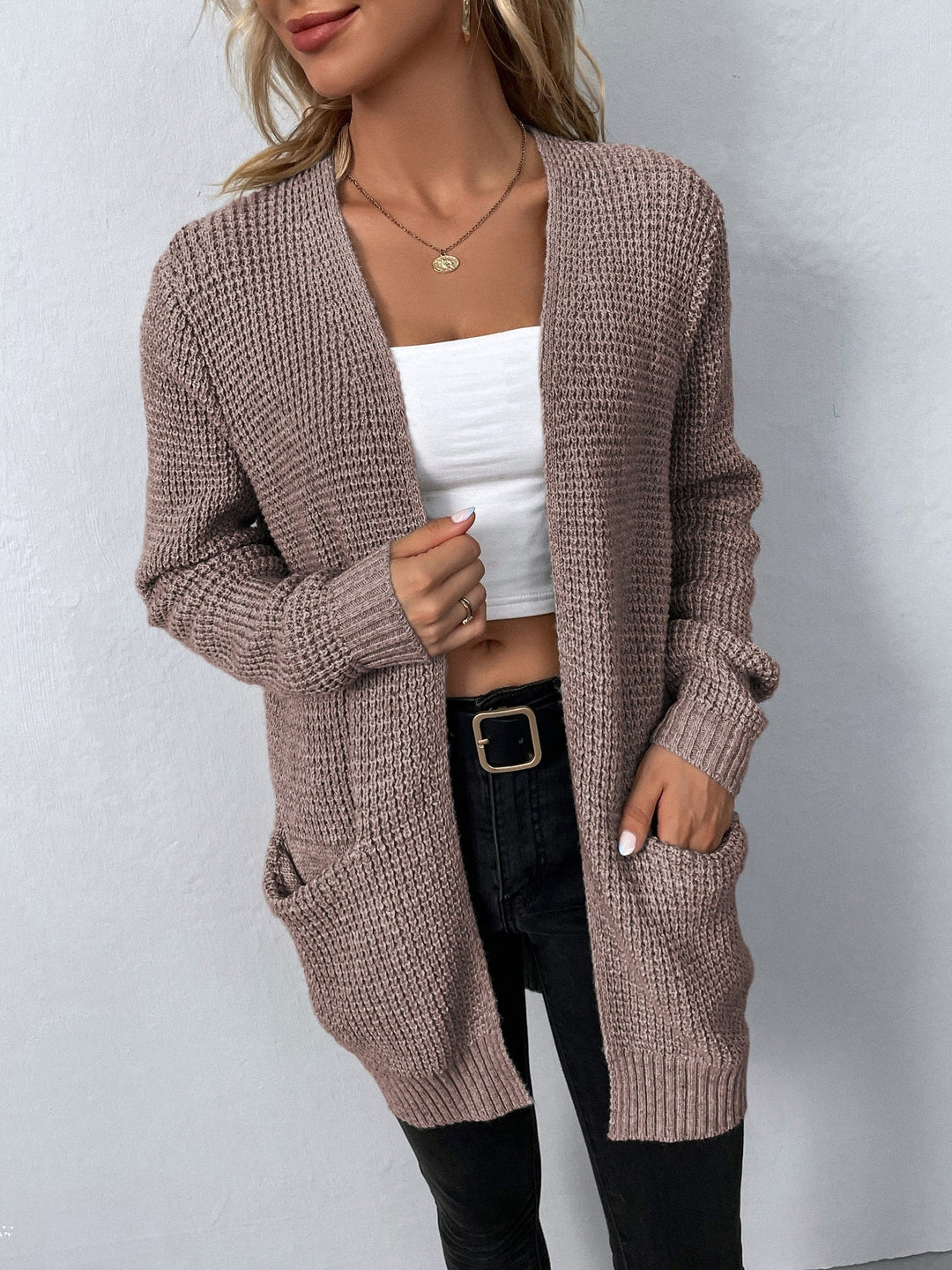 Willa | Öppen Framsida Vaffelstickad Cardigan