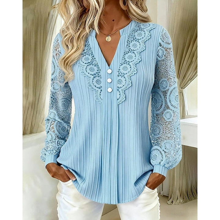 Annalise | Blus med Spetsdetaljer och Långa Ärmar