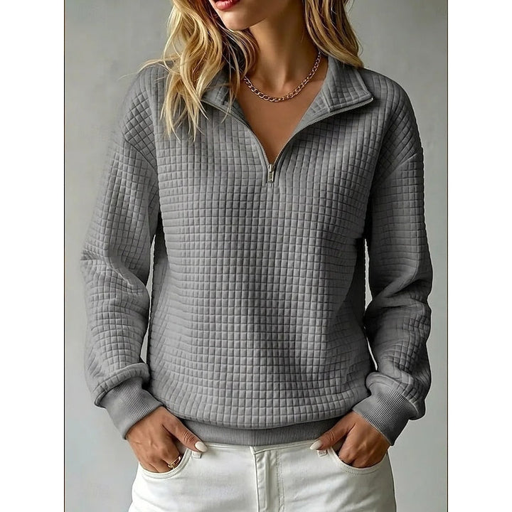 Adeline | Texturerad Halvdragkedja Sweatshirt