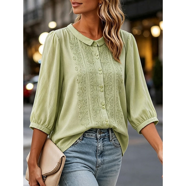 Cynthia | Broderad Peter Pan-krage Blus
