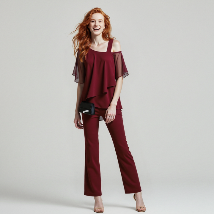 Jessie | Elegant Draped Tvådelad Set med Vida Ben