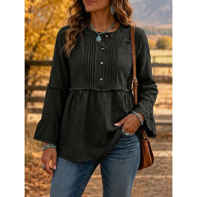 Bethany | Pintuckad Peplum Blus