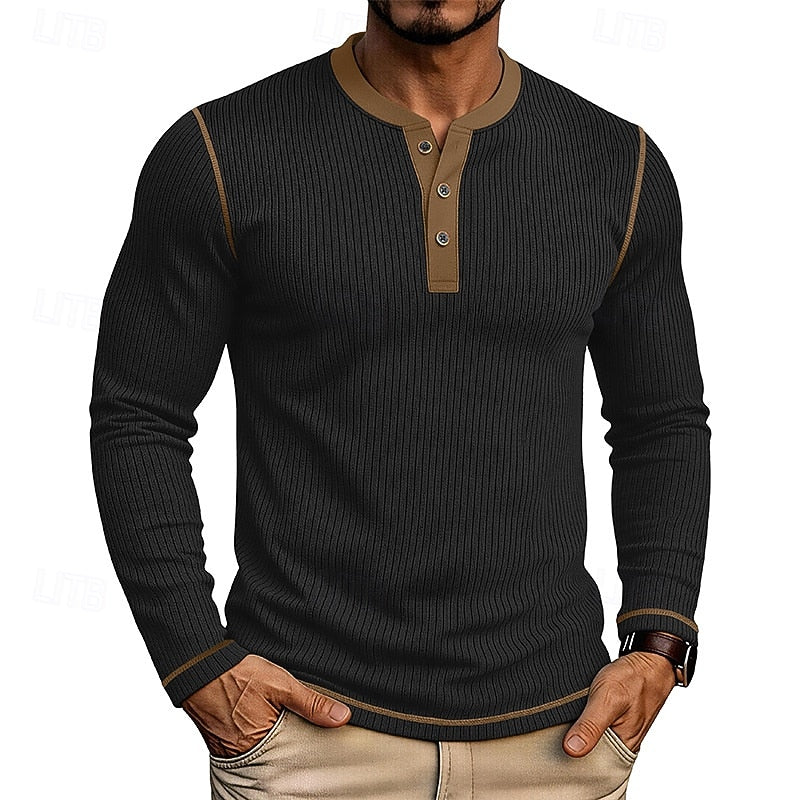 Owen | Ribbad långärmad Henley-tröja