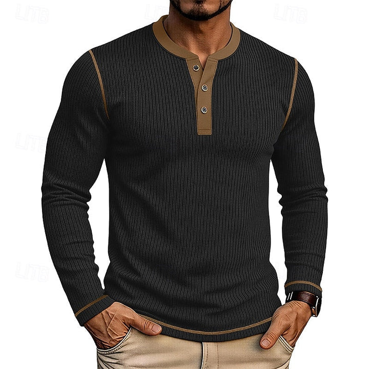 Owen | Ribbad långärmad Henley-tröja