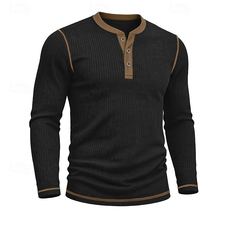 Owen | Ribbad långärmad Henley-tröja