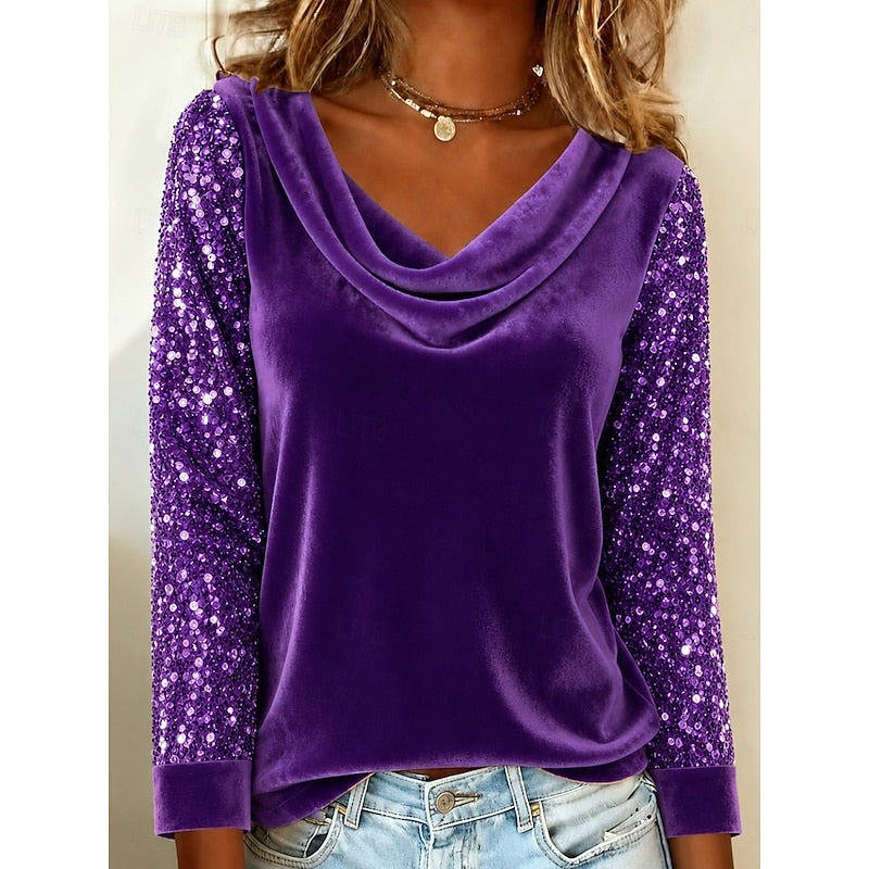 Annabel | Skimrande ärms draperad cowl neck topp