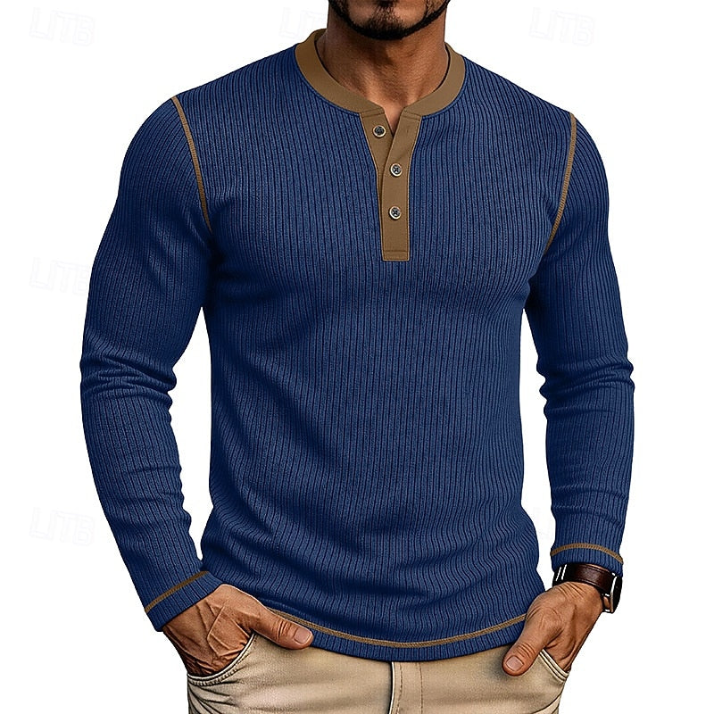 Owen | Ribbad långärmad Henley-tröja
