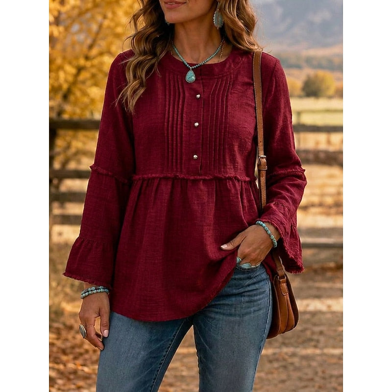 Bethany | Pintuckad Peplum Blus