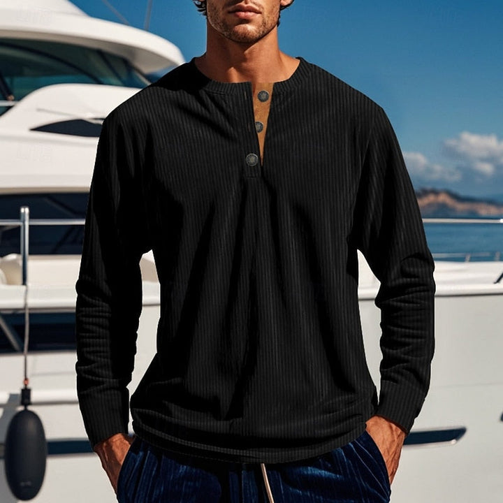Foster | Ribbad långärmad Henley-skjorta